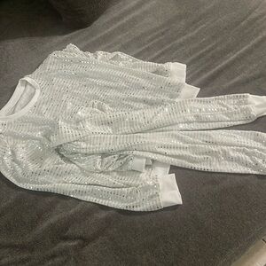 White/ Silver Sequins 2 piece pants set
